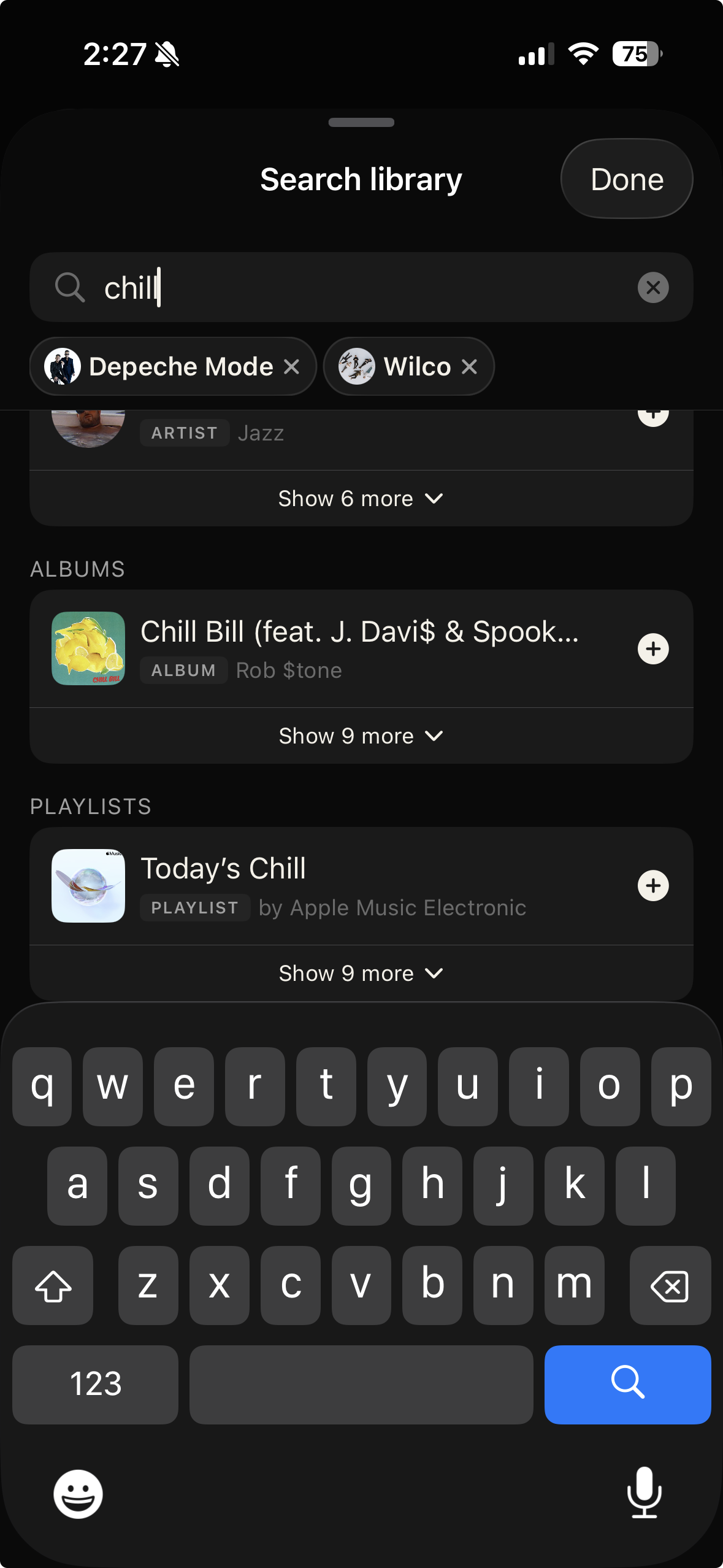 Customize the music by searching your library