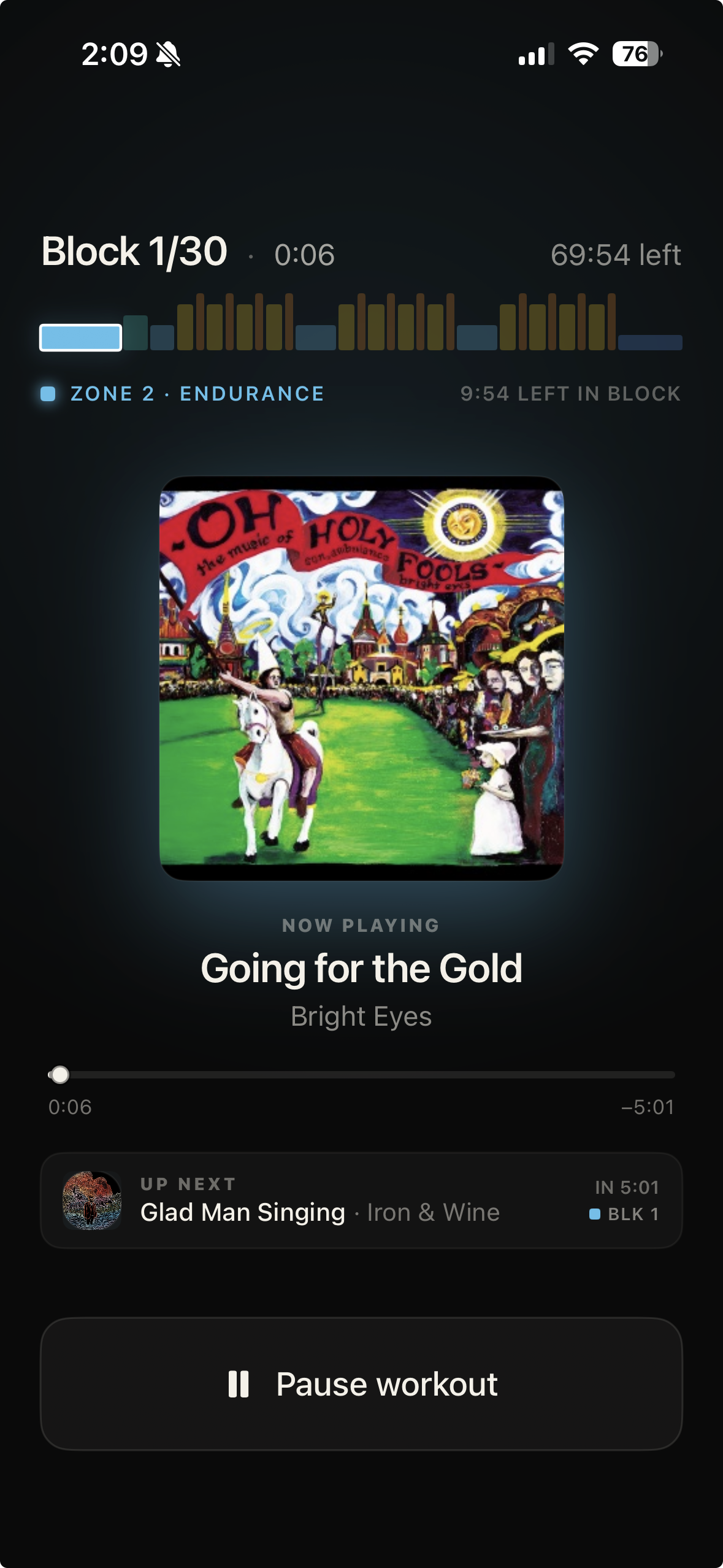 Active ride with the now-playing track